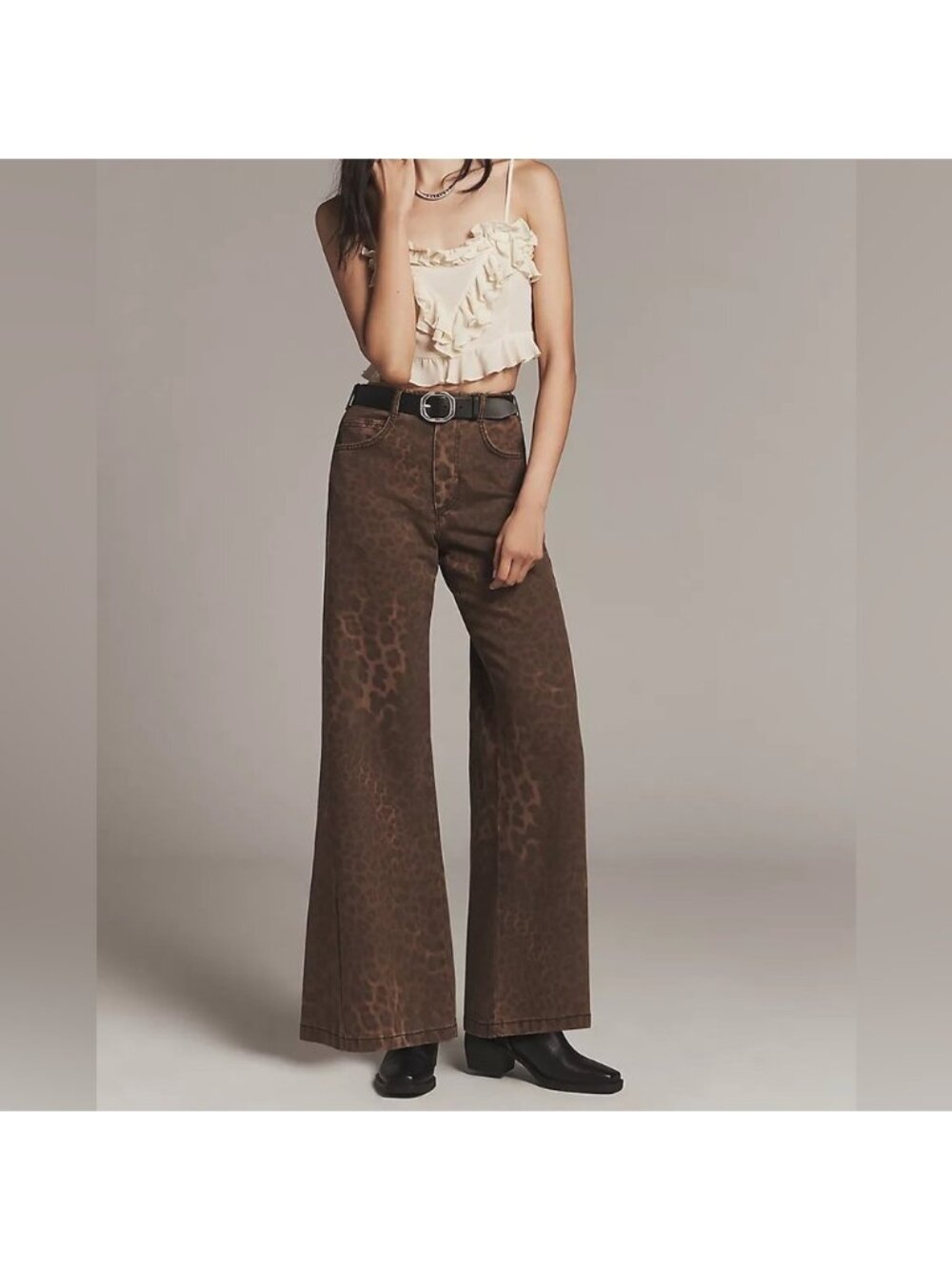 NWT Size 25 -The Adi Leopard 100% Cotton Mid-Rise Flare Jeans Pilcro (US$ 158)